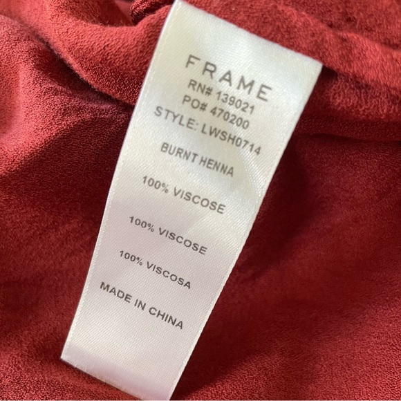 $280 Frame Red Rust Burnt Henna Ruffle Blouse Smocked Tank Top size Medium M - Picture 8 of 8